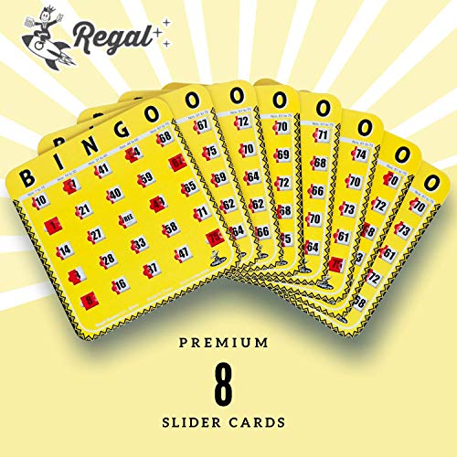 Regal Bingo Bulk Bingo Cards with Sliding Windows - Reusable Large Print Bingo Game Cards for Adults Large Group - 8 Pack, Yellow - color: Yellow (1-8)
