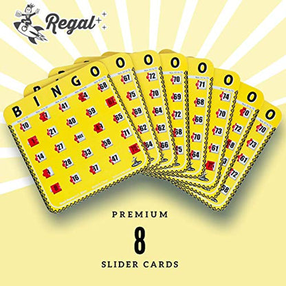 Regal Bingo Bulk Bingo Cards with Sliding Windows - Reusable Large Print Bingo Game Cards for Adults Large Group - 8 Pack, Yellow - color: Yellow (1-8)