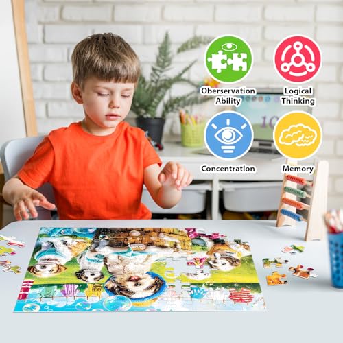 100 Piece Puzzles for Kids Ages 4-6 6-8 8-10 Year Old - Puppies and Bubbles, 100 Pieces Jigsaw Puzzles for Kids, Children Learning Educational Toys Gift for Boys and Girls - size: Dogs Puzzles