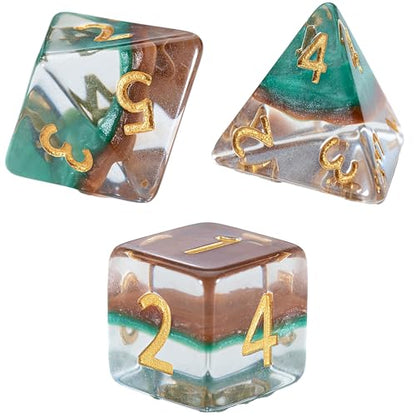 Gate Keeper Games and Dice: Eclipse Dice: Treant Dice - 7pc Set, Green & Brown, Pearlescent Swirl, 7 Resin Dice for Role Playing Games - style: Treant