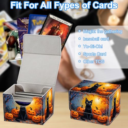 Cat with Pumpkins Deck Box for MTG Commander | Holds 100+ Double-Sleeved Cards | Strong Magnetic TCG Card Case for Collectible Games - color: Cat with Pumpkins