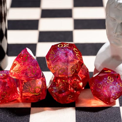 7PCS DND Dice Set,Transparent Sharp Edge Dice Set D&D RPG Polyhedral Die,for Dungeons and Dragons TTRPG Games Roleplaying Games,with Gift Box(Red) - color: Galaxy Red