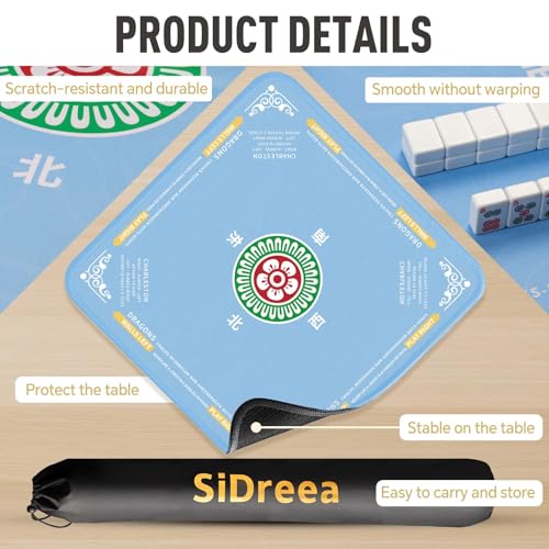 Mahjong Mat 32.4” x 32.4”, 3mm Thick Non-Slip Rubber Back Mahjong Table Mat, Noise Reduction Waterproof Mahjong Game Mat for Table, Mahjong Tile Mat for Cards, Dominoes & Board Games - color: Light Blue
