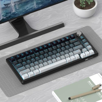 MageGee 75% Mechanical Gaming Keyboard, Compact Blue Backlit Wired Gaming Keyboards with Linear Red Switches, Knob Control, STAR75 Portable NKRO PC Gaming Keyboard - Gradient Gray - color: Gradient Gray - Red Switch