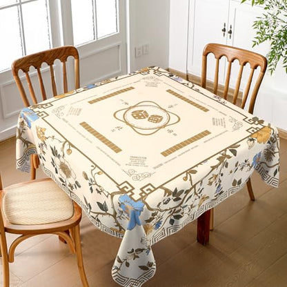 Oudain Chinoiserie Mahjong Tablecloth Florals Card Table Cloth 55x 55 Inch Square Tablecloth Game Table Cover with Game Rules for Mahjong Beginners, Card, Board Tile Games (Beige) - color: Beige