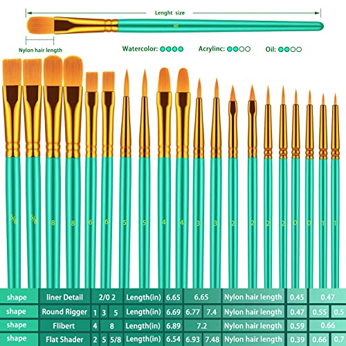 Paint Brushes Set, 30 Pcs Paint Brushes for Acrylic Painting, Oil Watercolor Acrylic Paint Brush, Artist Paintbrushes for Body Face Rock Canvas, Adult Drawing Arts Crafts Supplies, Green - color: Green,nickel