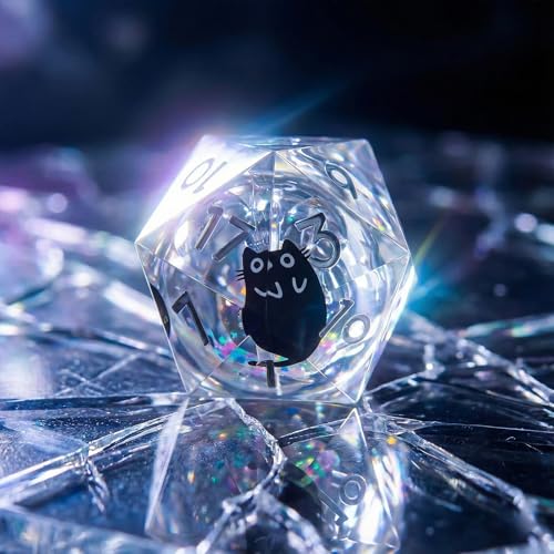 Liquid Core Dice,Cat DND Dice Set with Box,7Pcs Resin Dungeons Dragons D and D Dice, Sharp Edge Role Playing Game Dice D20 D12 D10 D8 D6 D4. (Rainbow White) - color: Rainbow White