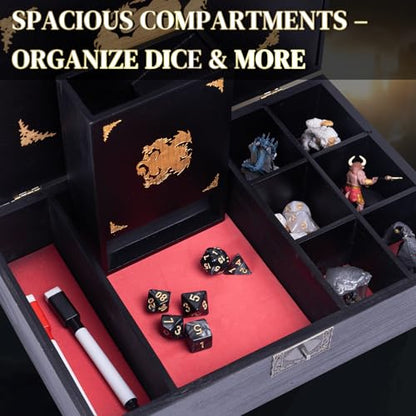 Dice Box with Dice Tower and Rolling Tray, 4 in 1 Dice Holder Storage Case for Tabletop RPG Games, Dice & Miniatures Organizer Gift for D&D, Pathfinder, MTG