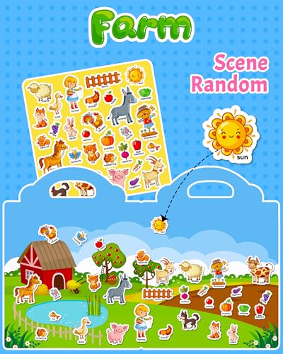 Walenced Reusable Sticker Book for Toddlers, Travel Stickers for Kids, Toddler Craft Activities Toys, Birthday Gifts for Boys & Girls - style: Farm