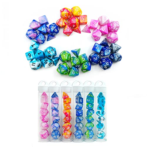Bescon Mini Gemini Two Tone Polyhedral RPG Dice Set 10MM, Mini RPG Dice Set D4-D20 in Tube Packaging, Assorted Colored of 42pcs (7X6 - color: 6x7 42pcs Assorted Gemini Color a
