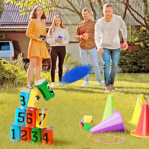 Redllo 58PCS Carnival Games Combo Set, Dart Board Knock Down Can Bean Bag Toss Game Party Indoor Outdoor Birthday Party Fall Festival Field Day for Kids Adults Yard Plastic Cones Outside Games
