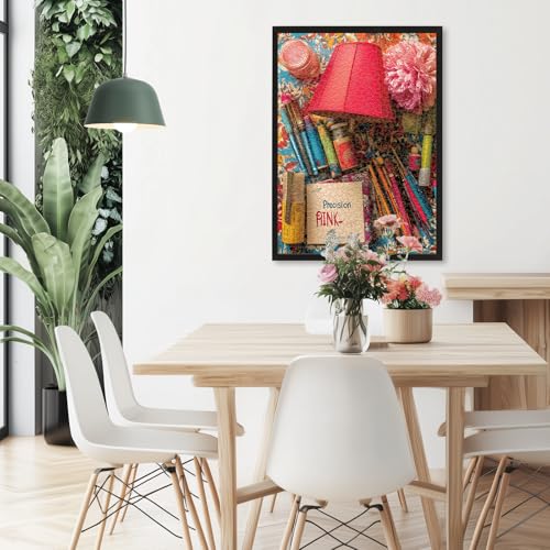 1000 Piece Jigsaw Puzzle for Adults, Colorful Still Life Puzzle | Colorful Still Life with Paintbrushes, Red Lamp and Pink Peony, Photography-Style Art, 19.25 x 26.65 in - color: Pigment & Precision
