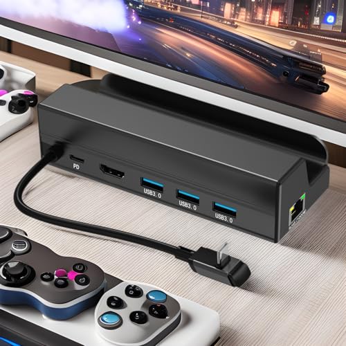 6-in-1 Docking Station for Handheld Gaming Console, USB C to 4k @ 60hz Adapter with Gigabit Ethernet, 3 3.0 a & 1 C Port, 90w Pd Charging Dock