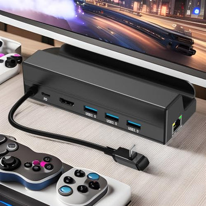 6-in-1 Docking Station for Handheld Gaming Console, USB C to 4k @ 60hz Adapter with Gigabit Ethernet, 3 3.0 a & 1 C Port, 90w Pd Charging Dock