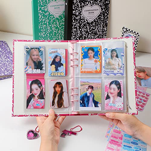 Kpop Photocard Binder 3 Inch Kpop Photocard Holder Book with 50pcs Holographic Card Sleeves & Kpop Photocard Korean Stickers, A5 Binder Photocard Album with 200 Pockets 25pcs Inner Pages - color: Rose Heart