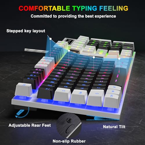 BlueFinger RGB Gaming Keyboard and Backlit Mouse Combo, USB Wired, LED Gaming Set for Laptop PC Computer Game and Work (White & Black) - color: White & Black