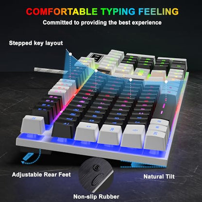 BlueFinger RGB Gaming Keyboard and Backlit Mouse Combo, USB Wired, LED Gaming Set for Laptop PC Computer Game and Work (White & Black) - color: White & Black