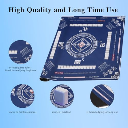 Blue Mahjong Mat Non-Slip Noise Reduction Gaming Mat 31.5x31.5 inch for American Mahjong/Poker/Blackjack/Board Games/Card Games/Dominoes (Navy Blue) - color: Navy Blue