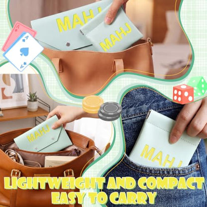 2 Pcs Leather Mahjong Card Bag Clutch Pouch Holder with PU Squeeze Dice Bag Mahjong Accessories Protector Cover Case for MAHJ Lover Playing Game Night(Light Green) - color: Light Green