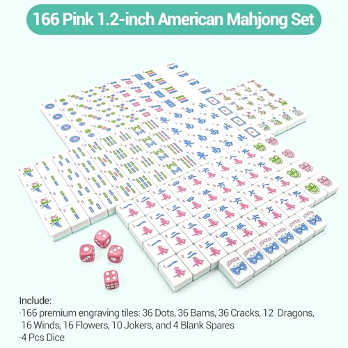American Mahjong Tile Set, 166 Tiles (1.2”), Cute Mini Tiles-Sky-Blue Glaze | Mahjong Tile Set with Carrying Bag, Dice, Mat, Portable Travel Complete Game Set for Home Outdoor Enthusiast Gift - color: Sky-blue Glaze