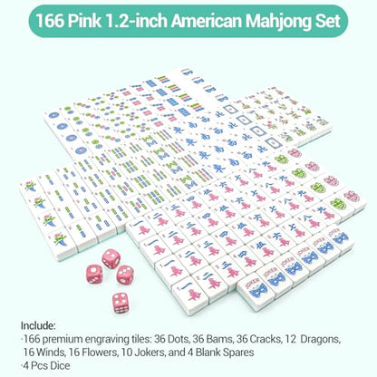 American Mahjong Tile Set, 166 Tiles (1.2”), Cute Mini Tiles-Sky-Blue Glaze | Mahjong Tile Set with Carrying Bag, Dice, Mat, Portable Travel Complete Game Set for Home Outdoor Enthusiast Gift - color: Sky-blue Glaze