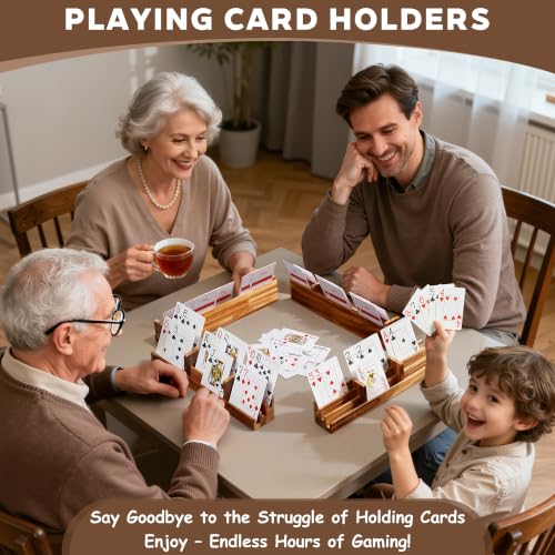 Playing Card Holder for Seniors Adults, Set of 4 Widen Card Slots Card Holders for Playing Cards, Wooden Cards Holder with Detachable Divider for Card Game Bridge Canasta Strategy - size: 1.9" x 2.1" x 11.8"