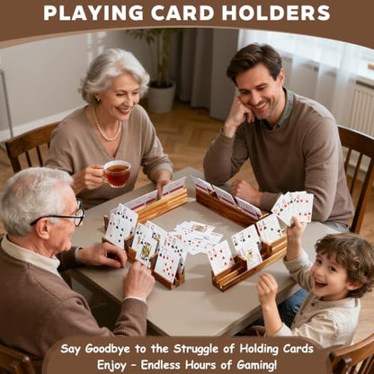 Playing Card Holder for Seniors Adults, Set of 4 Widen Card Slots Card Holders for Playing Cards, Wooden Cards Holder with Detachable Divider for Card Game Bridge Canasta Strategy - size: 1.9" x 2.1" x 11.8"