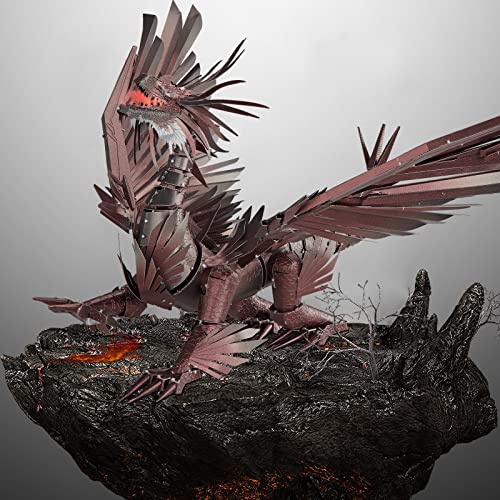 Piececool 3D Puzzles for Adults, Hellstrom Dragon Metal Model Building Kits, Challenging Brain Teaser Metal Puzzles for Stress Relief - color: Darkred