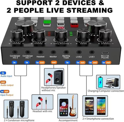 V8s for 2, V8s Voice Changer with BM-800 Podcast Microphone Bundle - Studio Condenser Microphone Perfect for Podcasting, Recording, Singing, Streaming and Gaming