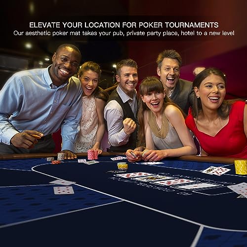 94 x 47 Inch Poker Mat with Stronger Sewn Edges, 10 Players Texas Hold'em Poker Rubber Mat Poker Topper for Tables, Folding Portable Poker Table Top Layout w/Carrying Bag for Poker Games, Blackjack - color: 94x 47 Inch Blue