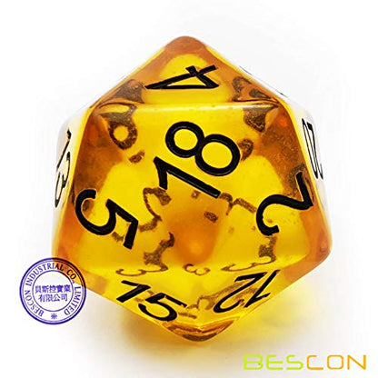 Bescon Amber Jumbo D20 38MM, Big Size 20 Sides Dice, Big 20 Faces Cube 1.5 inch - color: Amber