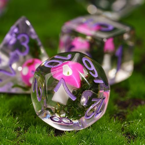 UDIXI Mushroom DND Dice Resin Polyhedral Dice Set for D&D RPG Tabletop Game | Velvet Storage Bag, DM Gift, for Dungeons and Dragons Role Playing Games Board Games - color: Mushroom Seaweed