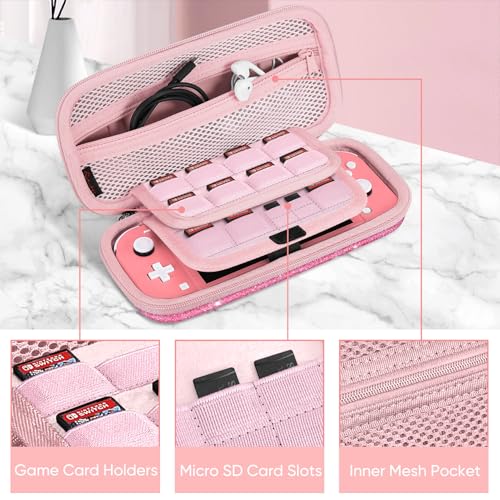 FINTIE Shockproof Carrying Case for Nintendo Switch Lite 2019 | Hard Shell Protective Cover, Portable Travel Storage Bag, Game Card / Micro SD Card Slots, Inner Pocket, Glittering Pink - color: Glittering Pink