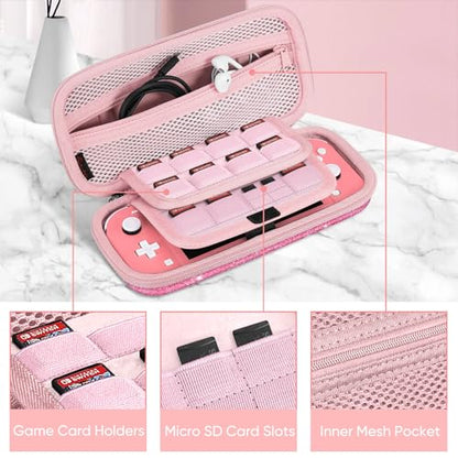 FINTIE Shockproof Carrying Case for Nintendo Switch Lite 2019 | Hard Shell Protective Cover, Portable Travel Storage Bag, Game Card / Micro SD Card Slots, Inner Pocket, Glittering Pink - color: Glittering Pink