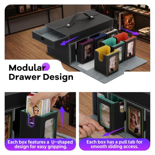 MTG Commander Deck Box with Handle, 6deck Modular Card Case and 2Dice Trays | Holds 780+ Double-Sleeved Cards,Removable Magic the Gathering Storage,Magnetic Lock/Holderss, Display Window for TCG/EDH - color: Colorful, style: 6-Deck Modular Card Case