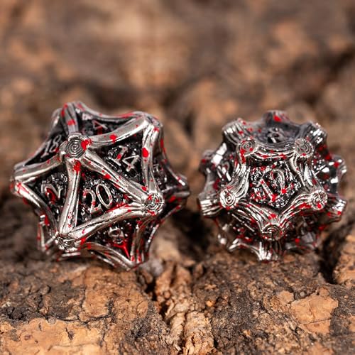 Metal DND Dice 7PCS Metal Dice Set Bloodstained for Tabletop Games | Leather Storage Bag, DM Gift, for Dungeons and Dragons Role Playing Games - color: Metal Tree-blood