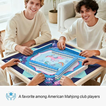 KUNTE Mahjong Mat, Purple Blue, 32"x32" | Foldable, Quiet, Waterproof & Non-Slip, Printed Rules, Asian-Themed Game Nights - color: Whimsy Unicorns