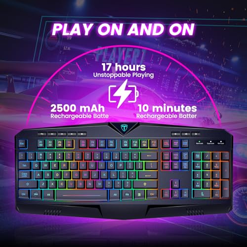 Wireless Keyboard, Rechargeable RGB Backlit Wireless Gaming Keyboard with Wrist Rest, Silent Keys, Multimedia Keys, Anti-ghosting, Full-Size Waterproof Light Up Keyboard for PC Mac Xbox Gamer - color: Carbon Black