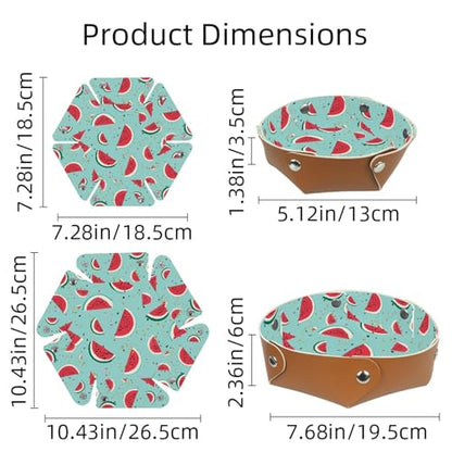 2Pcs PU Dice Holder Folding for RPG DND Table Games, Dice Trays Storage Box Portable Folding Rolling Dice Tray, Watermelon Print Light Blue - color: Multi 20