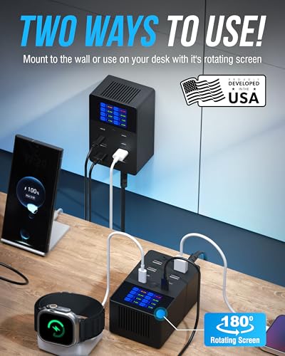 SABRENT VOLTIK Charging Station, 252W 8-Port USB C and USB A, LCD Display | Desktop fast charger; USB-C & USB-A; UL certified; real-time LCD; for MacBook, iPhone, Samsung - size: 8-Port