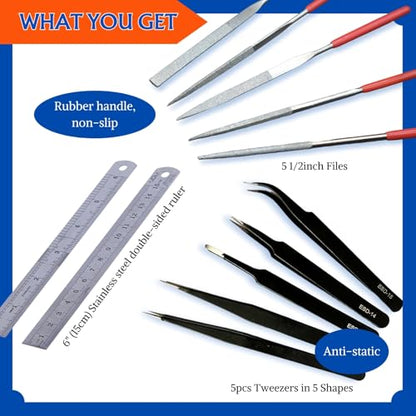 Gundam Model Tools Kit, 34pcs Hobby Tool Set, Pliers, Separator, Files, Screwdriver, Tweezers, Polishing Strip, Graver, Blades for Buildings, Gundam, Robots Models Minature