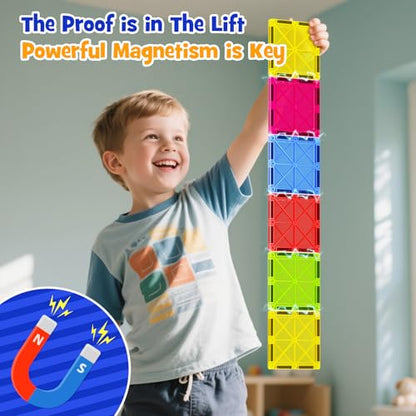 Large Magnetic Tiles for Kids: Durable Jumbo Blocks with Welded Case | 7.5cm tiles for toddlers ages 3-8. Ultrasonic welded safe magnets. Compatible with major brands. STEM Montessori learning toy - size: Large 32 Pcs