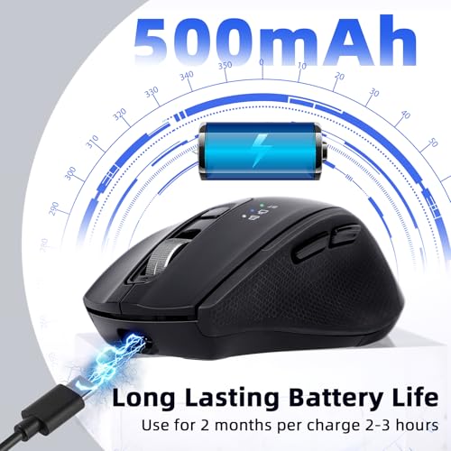 Wireless Bluetooth Mouse with USB-A, USB-C Receiver, Rechargeable, 3-Device, Full-Size, Silent Click, Ergonomic Mice for MacBook/Laptop/Computer/Tablet/PC/iPad-Black - color: Black