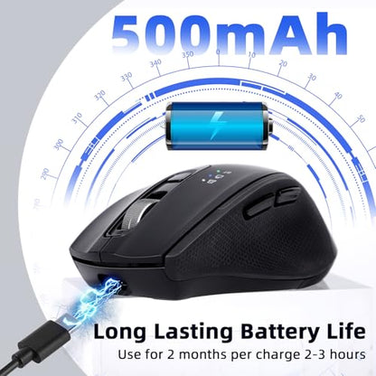 Wireless Bluetooth Mouse with USB-A, USB-C Receiver, Rechargeable, 3-Device, Full-Size, Silent Click, Ergonomic Mice for MacBook/Laptop/Computer/Tablet/PC/iPad-Black - color: Black