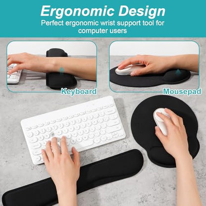 8 Pcs Ergonomic Mouse Pad and Keyboard Wrist Rest Set, Memory Foam Support for Comfortable Typing, Black Computer Gaming Office Home Accessories
