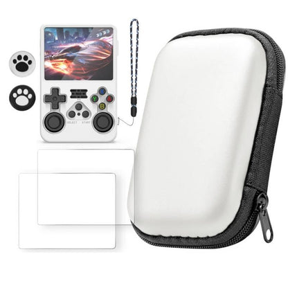 Carrying Case for R36S with 2 Tempered Glass Protective Film + Silicone Protective Cover + 2 Keycaps, Full Body Protection Shockproof EVA Handheld Game Console Case Travel Storage Bag (White) - color: White