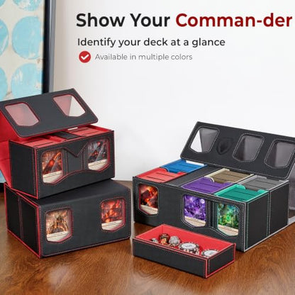 Fabmaker 4 Deck Box Compatible with MTG, Large Capacity Trading Card Storage Box for Comman-der, 5-in-1 Leather Magnetic Closure Card Box with Token Tray, Card Box Compatible with Magic the Gathering