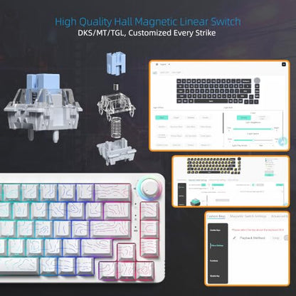 Womier M68HE PRO 60% Percent Keyboard Rapid Trigger Gaming Keyboard RGB | Hall Effect Topographic Keyboard,Wired Custom 8000 Hz Mechanical Keyboard with Magnetic Switch,PBT Keycap for Mac/Win,White - color: M68HE PRO-White