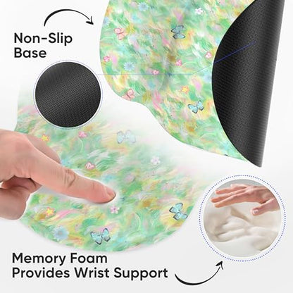 Ergonomic Mouse Pad with Wrist Support,Non-Slip Rubber Base for Computer Laptop & Mac,Lightweight Rest for Home,Office & Travel (Green and Buttflies) - color: Green and Buttflies