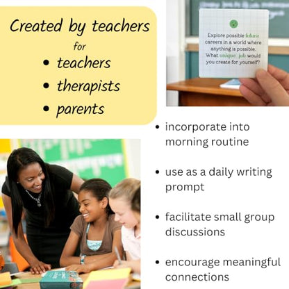Conversation Cards for Teens – Motivational & Affirmation Quote Deck with Journal Prompts, Double-Sided with Display Stand | Therapy & Classroom Supplies for Teachers, Counselors & Parents